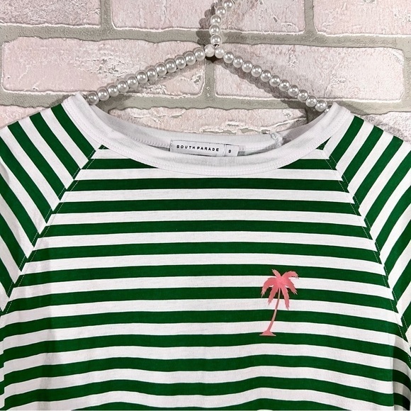 South Parade Lenny Palm Tree Green and White Stripe Long Sleeve Top Size S - Picture 8 of 10